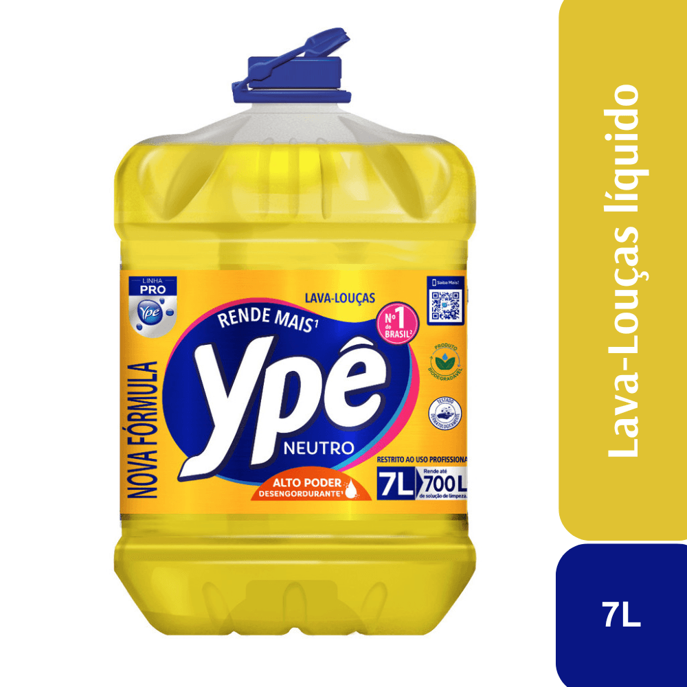 Lava - Louças Líquido Ypê Neutro - Amarelo - 7L - Rende Mais - Detergente - Image 1
