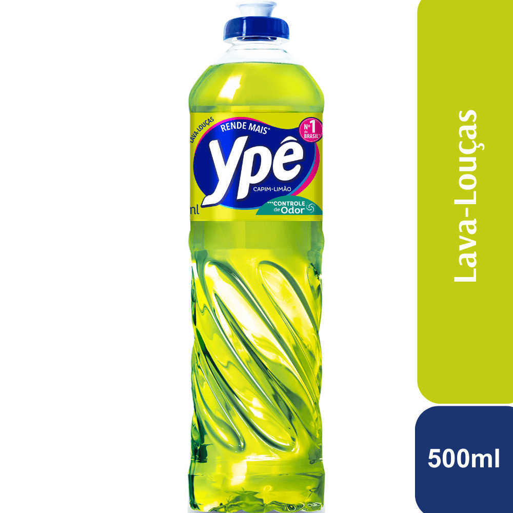 Lava - Louças Líquido Ypê Campim Limão - Verde - 500ml -Controle de Odor - Detergente - Image 1