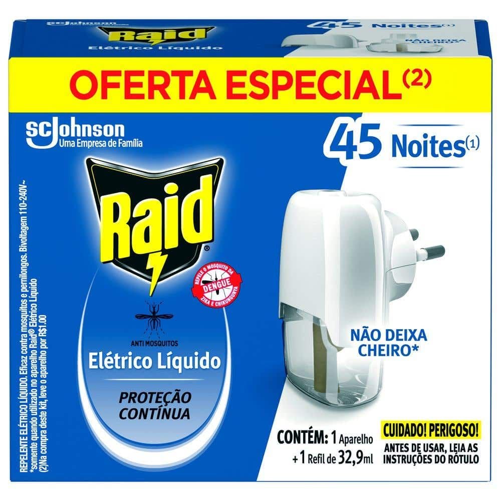 Repelente Elétrico Líquido Raid 45 Noites Aparelho e Refil de 32,9ml Oferta Especial - Image 1