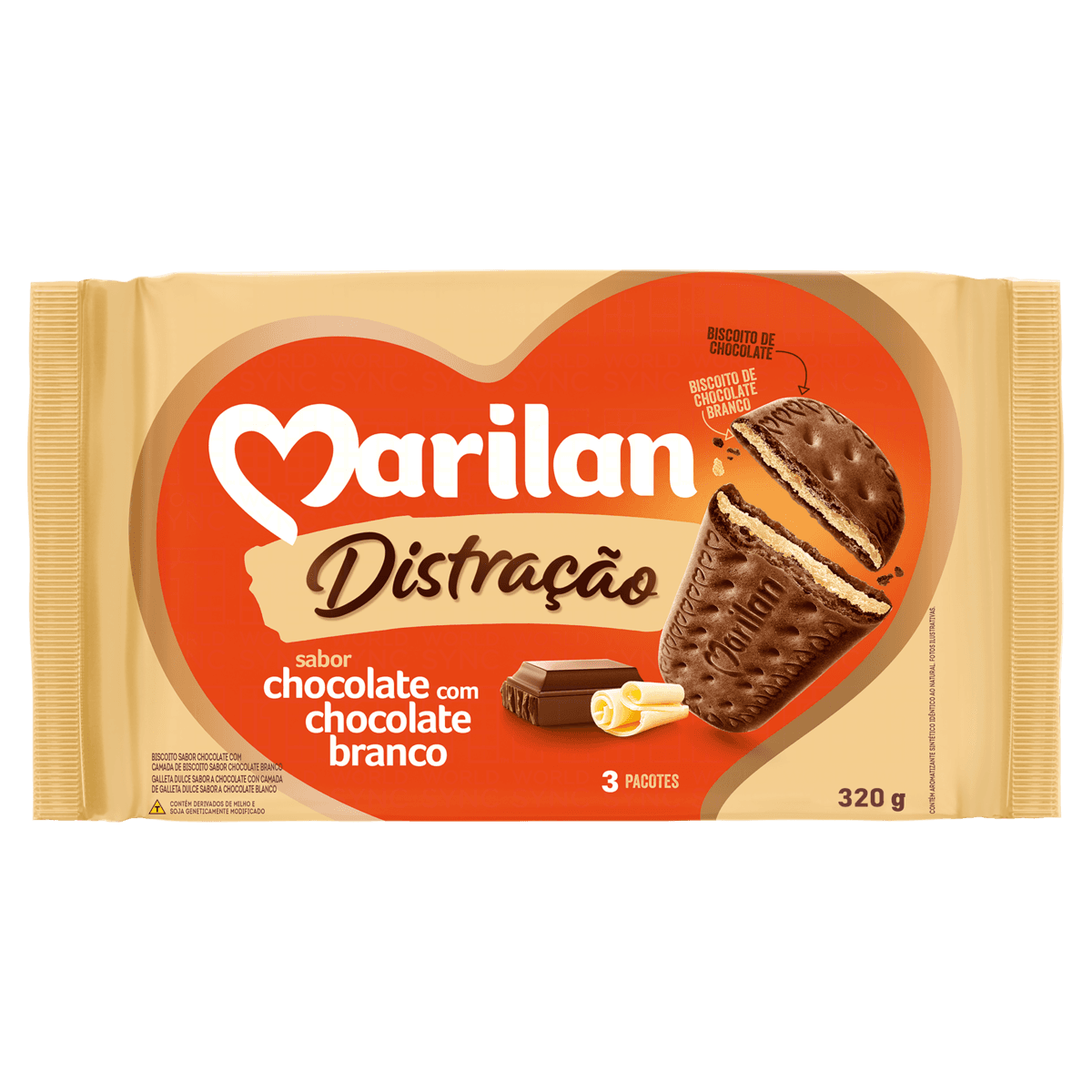 Biscoito Chocolate Com Chocolate Branco Marilan Distração Pacote 320G - Image 1