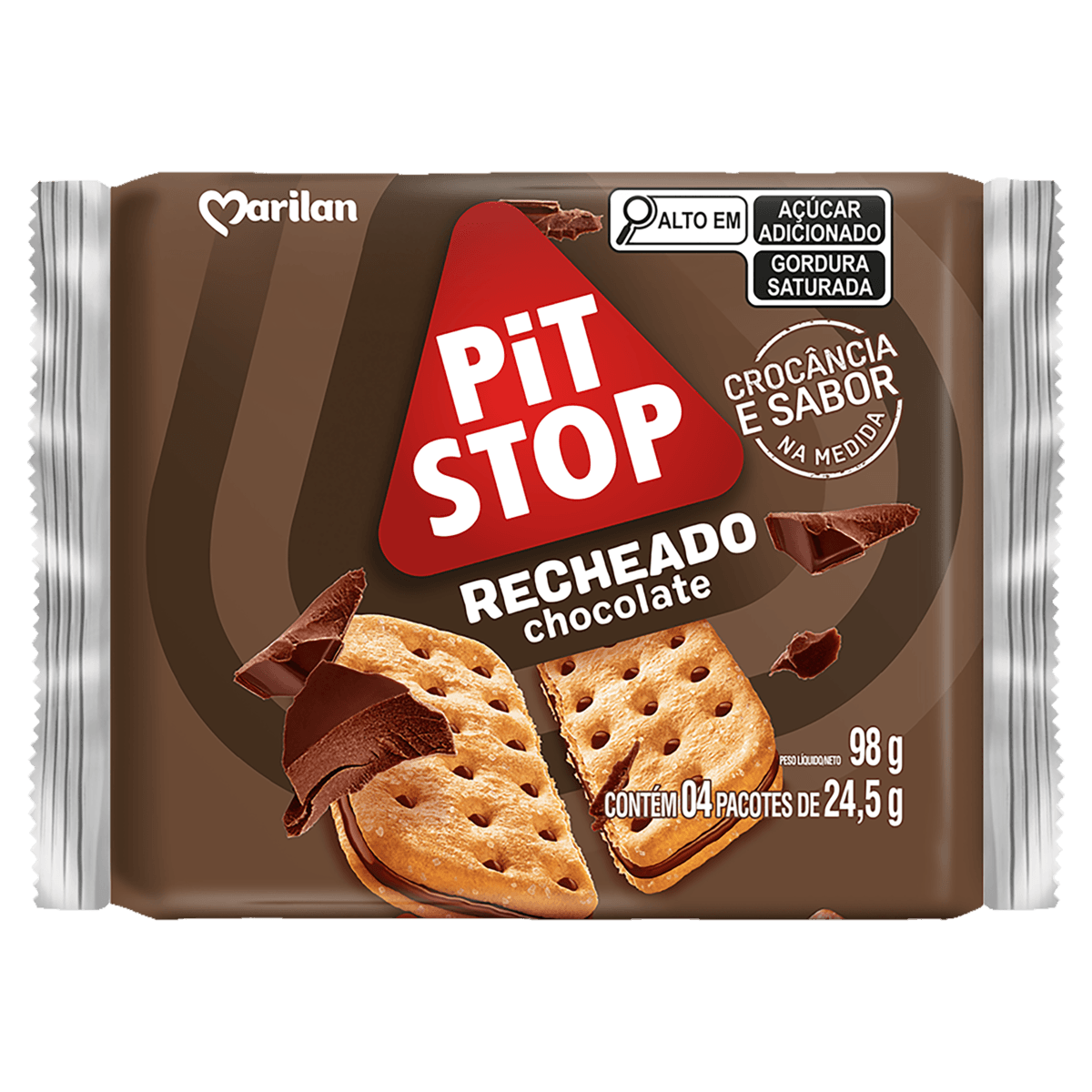 Pack Biscoito Recheio Chocolate Marilan Pit Stop Pacote 98G 4 Unidades - Image 1