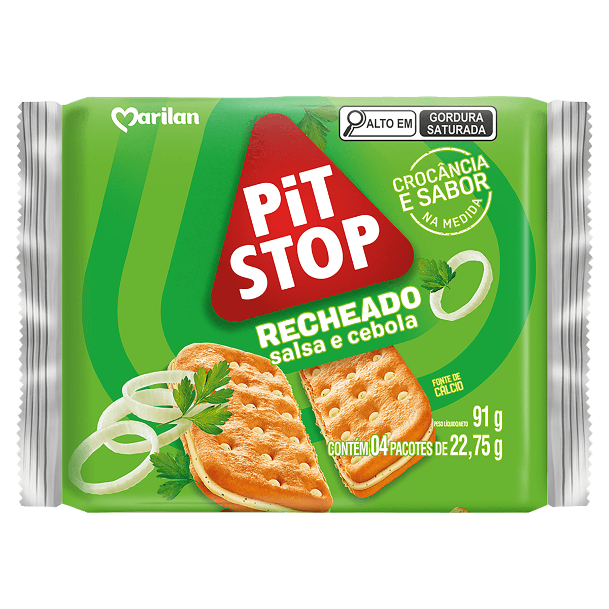 Pack Biscoito Recheio Salsa E Cebola Marilan Pit Stop Pacote 91G 4 Unidades - Image 1