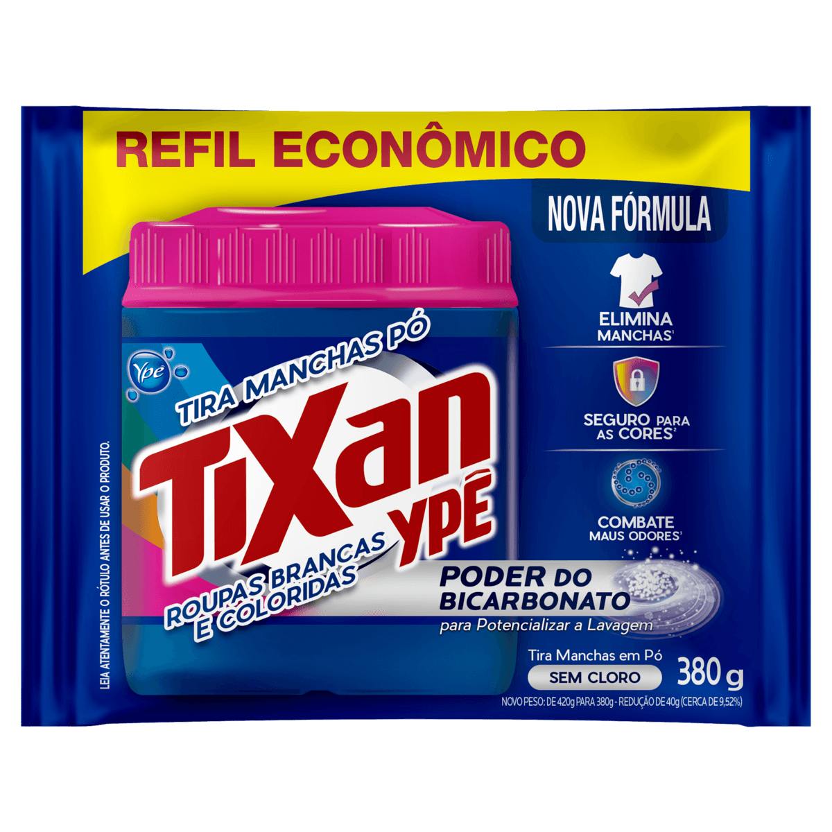 Tira-Manchas Pó Roupas Brancas e Coloridas Tixan Ypê Pacote 380g Refil Econômico - Image 1