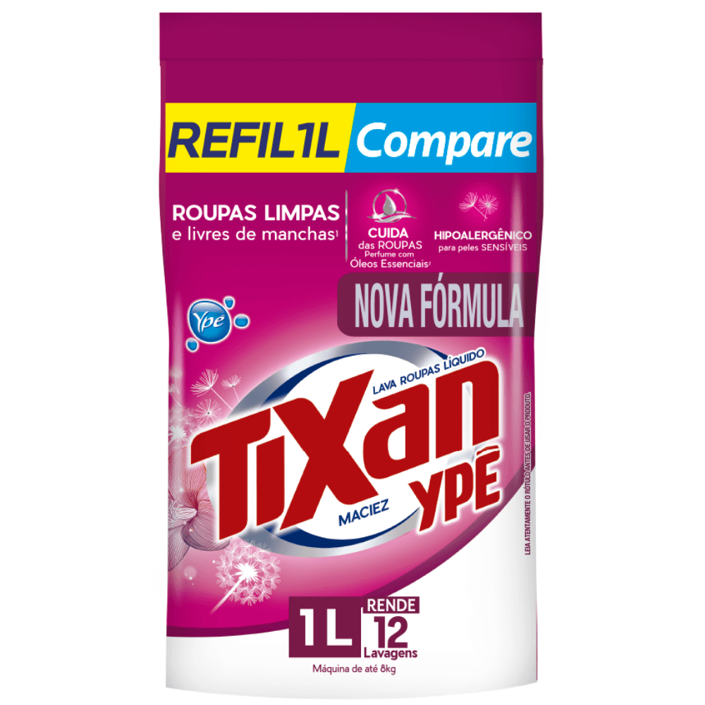 Lava - Roupas Líquido Tixan Ypê Maciez 1l pouch - Rende 12 Lavagens - Sabão Líquido - Image 1