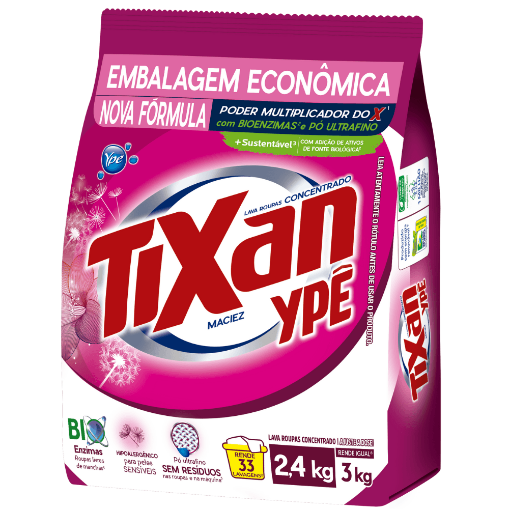 Lava - Roupas Pó Tixan Ypê Maciez 3kg sachê - Rende 30 Lavagens - Sabão em Pó - Image 1