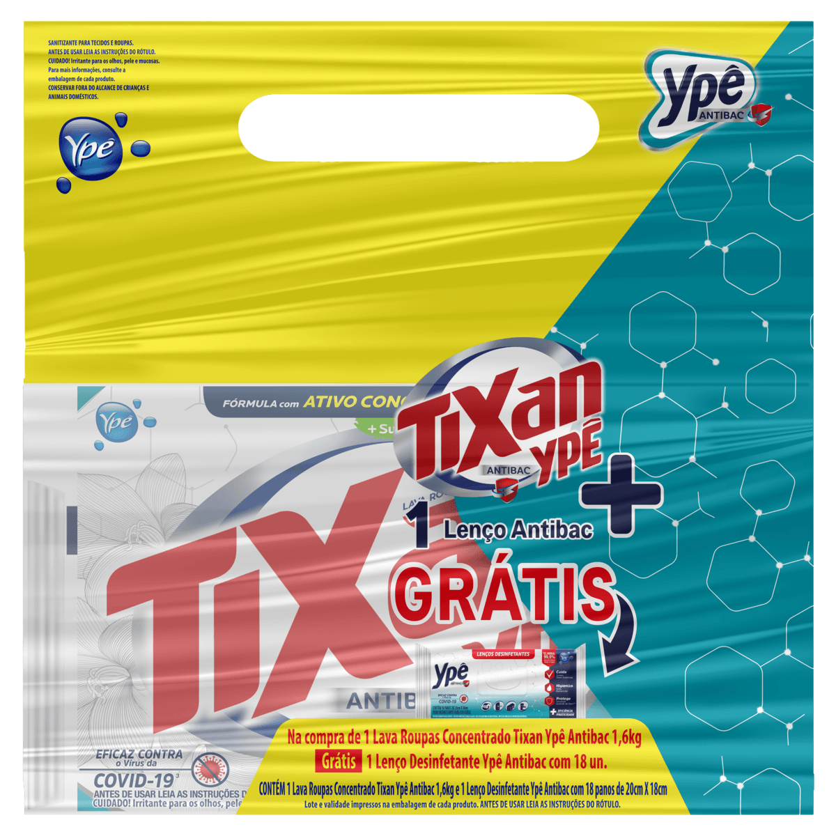 Kit Lava-Roupas Pó Concentrado Tixan Ypê Antibac 1,6kg Grátis Lenço Desinfetante 18 Unidades - Image 1