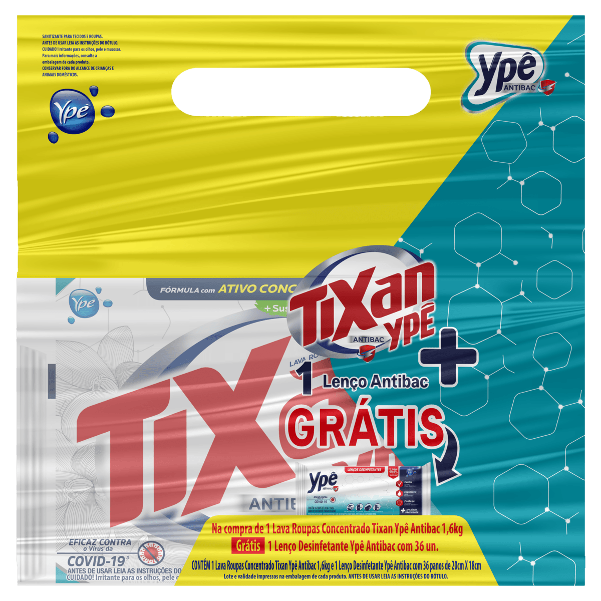 Kit Lava-Roupas Pó Concentrado Tixan Ypê Antibac 1,6kg Grátis Lenço Desinfetante 36 Unidades - Image 1
