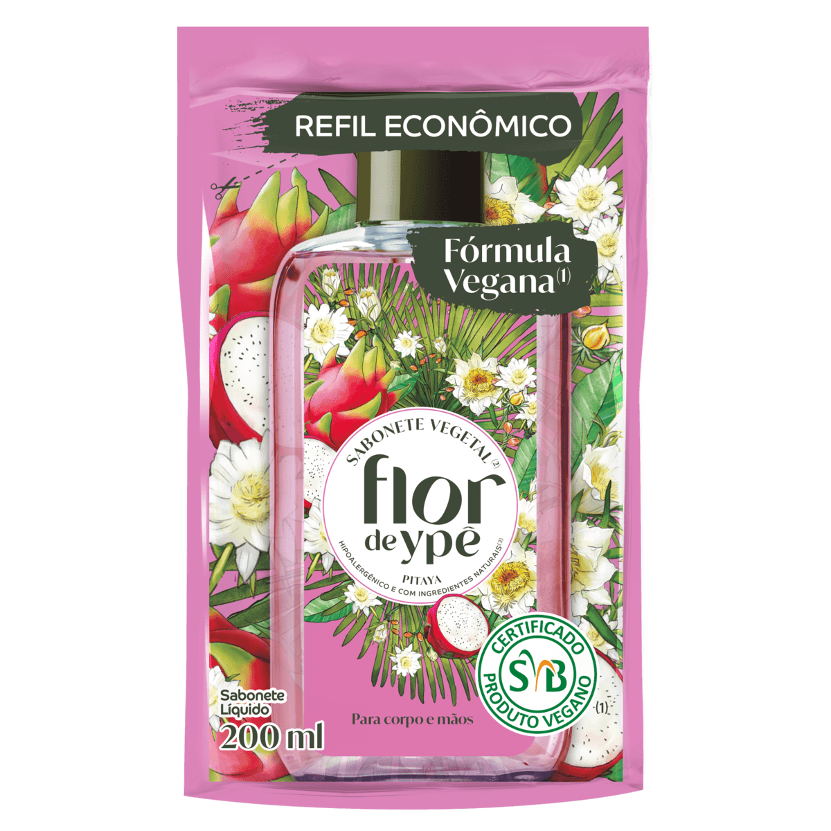 Sabonete Líquido Vegetal Mãos e Corpo Pitaya Flor de Ypê Sachê 200ml Refil Econômico - Image 1