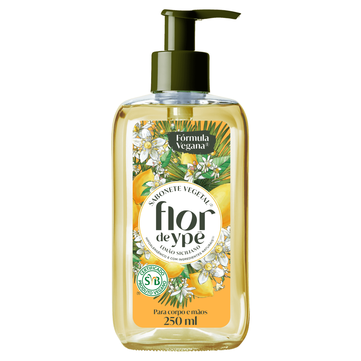Sabonete Líquido Vegetal Mãos e Corpo Limão-Siciliano Flor de Ypê Frasco 250ml Pump - Image 1