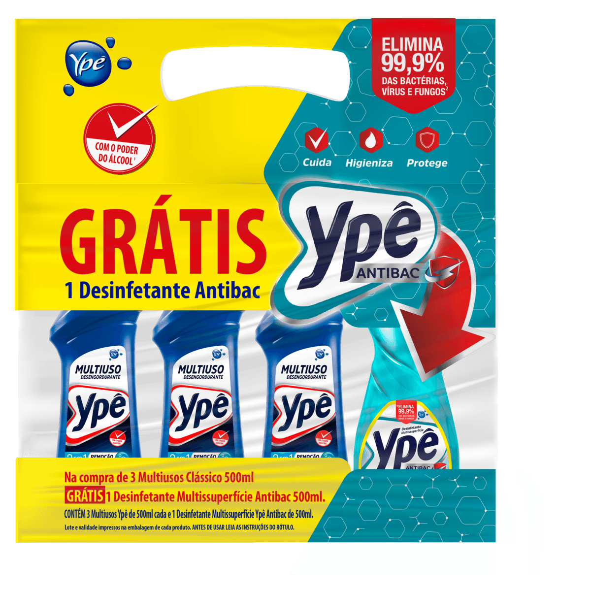 Kit 3 Limpadores Líquidos Multiuso Clássico Ypê 500ml Cada Grátis 1 Desinfetante Multissuperfície Antibac 500ml - Image 1