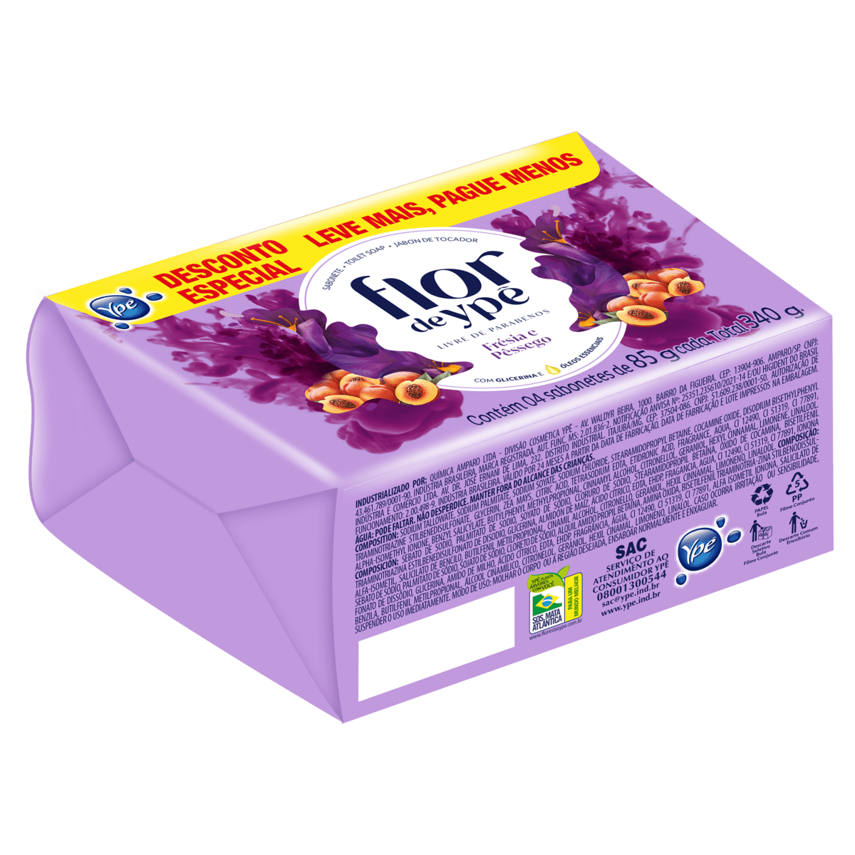 Pack Sabonete Barra Frésia e Pêssego Flor de Ypê Envoltório 340g 4 Unidades Leve Mais Pague Menos - Image 1