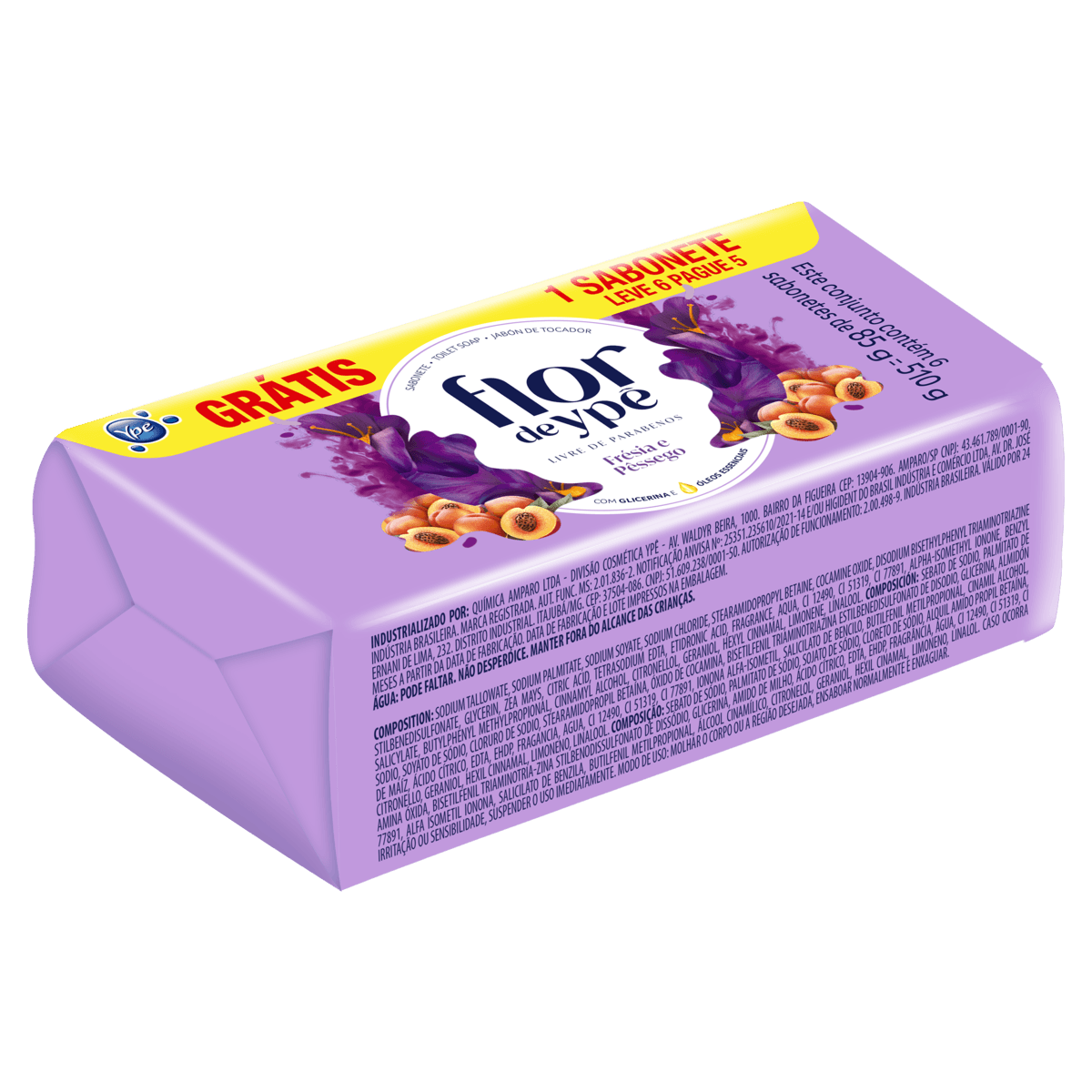 Pack Sabonete Barra Frésia e Pêssego Flor de Ypê Envoltório 510g Leve 6 Pague 5 Unidades - Image 1