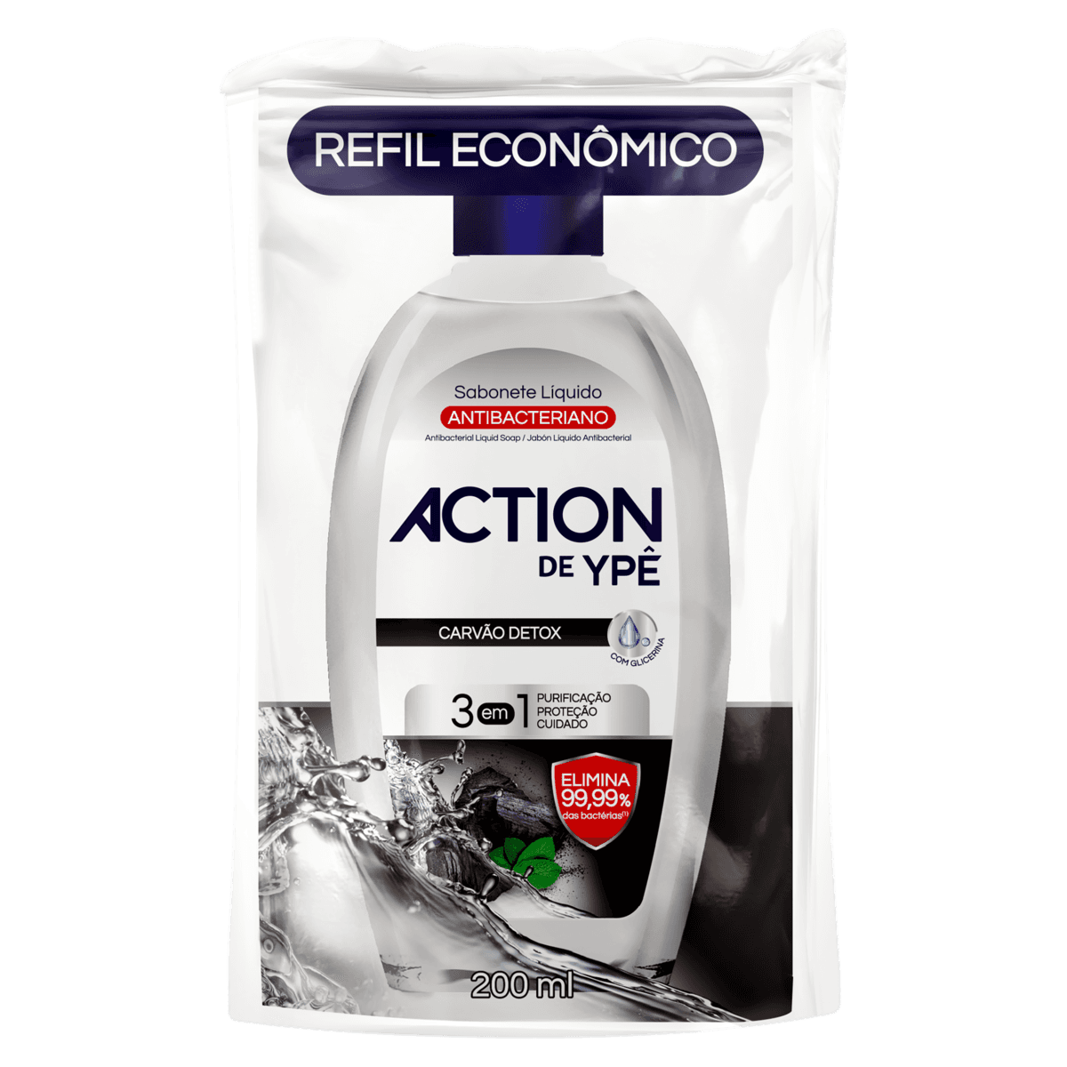 Sabonete Líquido Antibacteriano Action de Ypê Carvão Detox Pouch 200ml Refil Econômico - Image 1