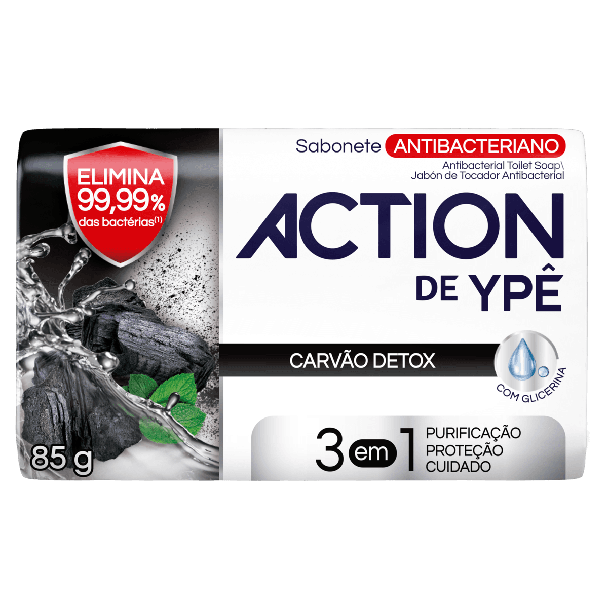 Sabonete Barra Antibacteriano Action de Ypê Carvão Detox Envoltório 85g - Image 1