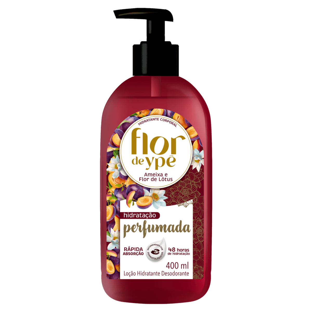 Hidratante Corporal Loção Desodorante Ameixa e Flor de Lótus Flor de Ypê Frasco 400ml Pump - Image 1