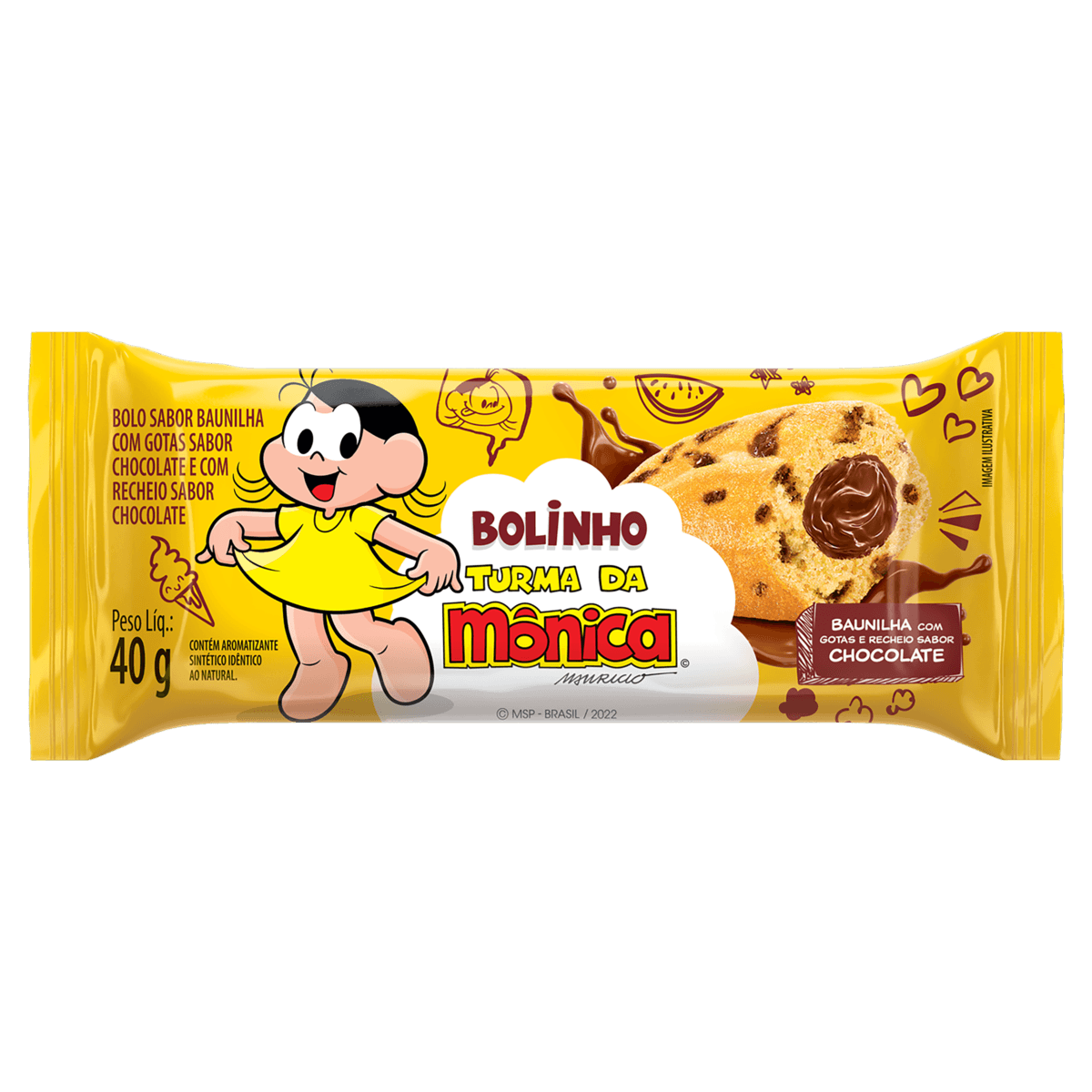Bolinho Baunilha Com Gotas De Chocolate Recheio Chocolate Turma Da Mônica Casa Suíça Pacote 40G - Image 1