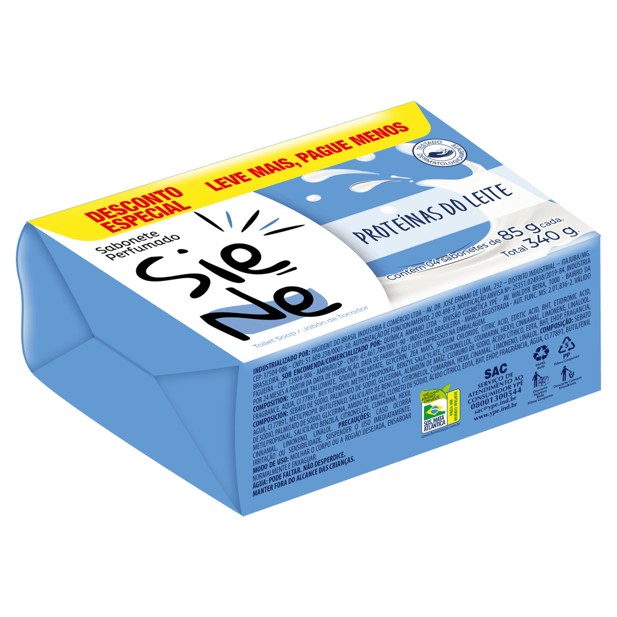 Pack Sabonete Barra Proteínas do Leite Siene Envoltório 340g 4 Unidades Leve Mais Pague Menos - Image 1