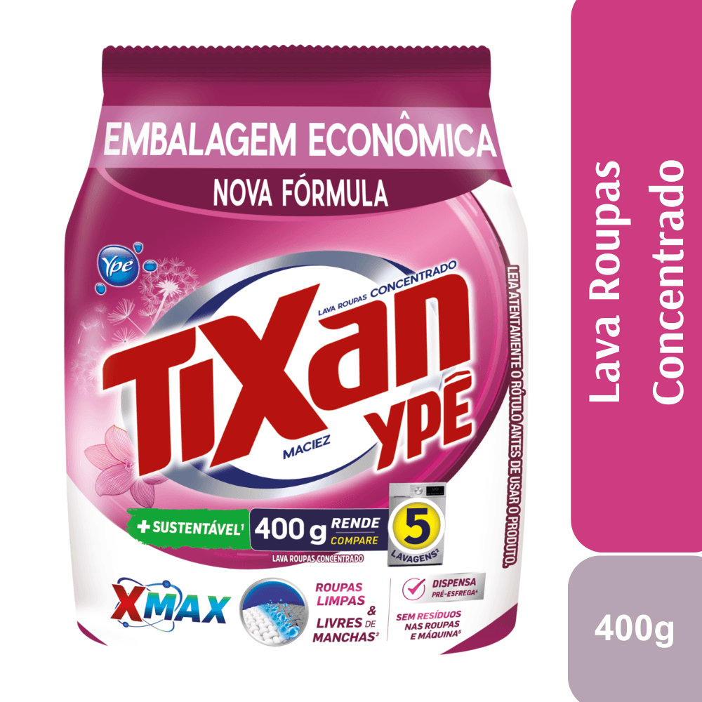 Lava-Roupas Pó Concentrado Maciez Tixan Ypê Pacote 400g Embalagem Econômica - Image 1