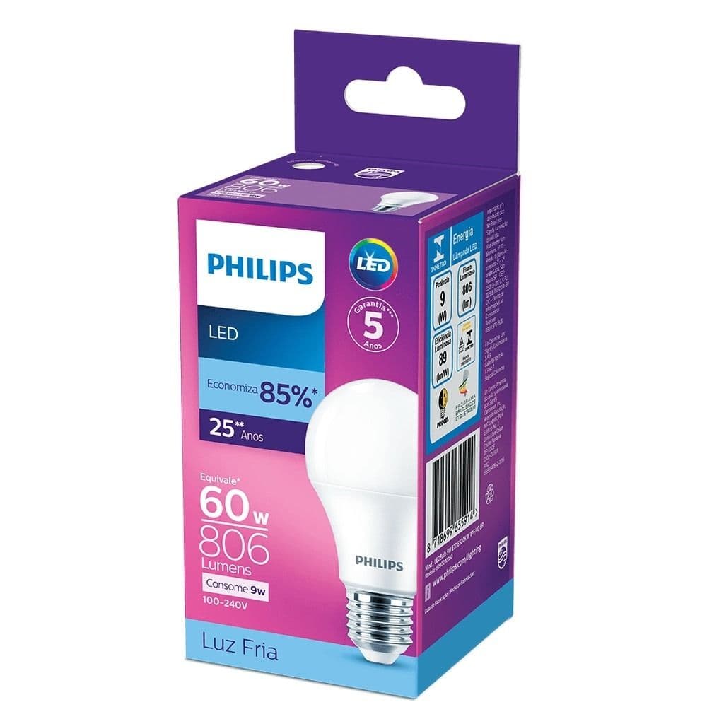 Lampada Led Philips 9W Bivolt Luz Branca Fria 6500K Base E27 - Image 1