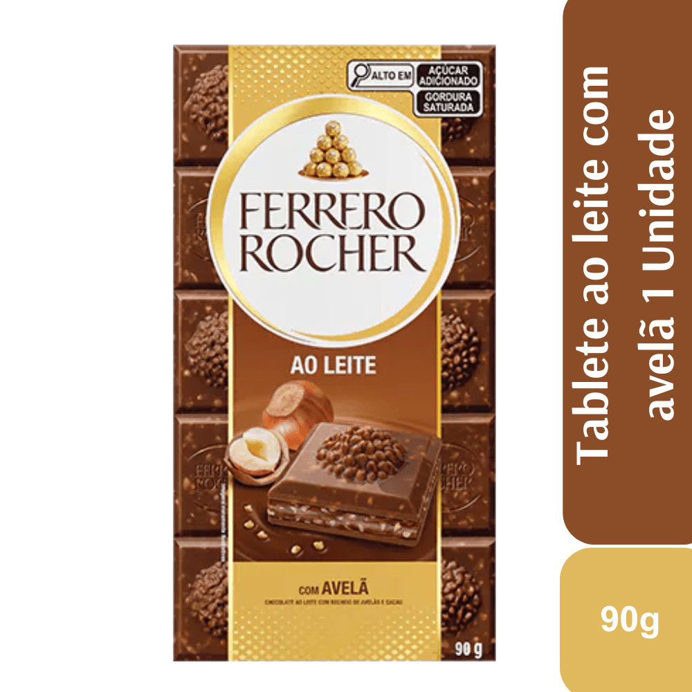 Ferrero Rocher Tablete ao leite com avelã 1 Unidade 90g - Image 1