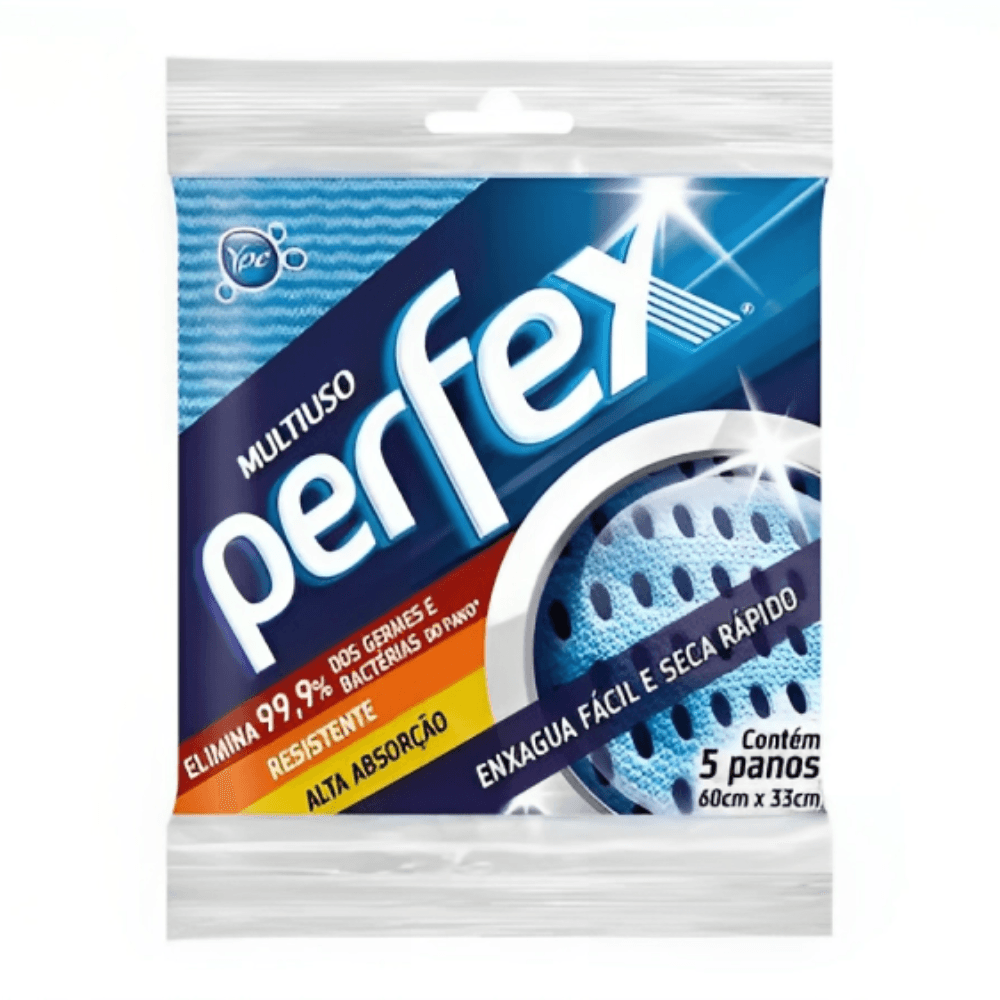Pano Multiuso Perfex Azul 5un - Enxágua Fácil e Seca Rápido - Pano Perfex - Image 1